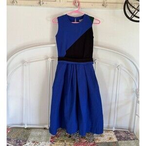 Preen Line Small Dress Blue Black Green Color Block Zip Back Dress Women's